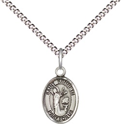 [9332SS/18S] Sterling Silver Saint Kenneth Pendant on a 18 inch Light Rhodium Light Curb chain
