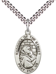 [4124SS/24S] Sterling Silver Madonna of the Street Pendant on a 24 inch Light Rhodium Heavy Curb chain