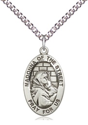 [4124SS/24SS] Sterling Silver Madonna of the Street Pendant on a 24 inch Sterling Silver Heavy Curb chain