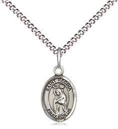 [9335SS/18S] Sterling Silver Saint Regina Pendant on a 18 inch Light Rhodium Light Curb chain