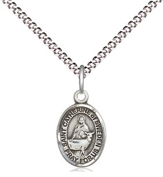 [9336SS/18S] Sterling Silver Saint Catherine of Sweden Pendant on a 18 inch Light Rhodium Light Curb chain