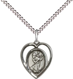 [4127SS/18S] Sterling Silver Saint Christopher Pendant on a 18 inch Light Rhodium Light Curb chain