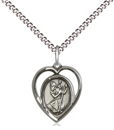 [4127SS/18S] Sterling Silver Saint Christopher Pendant on a 18 inch Light Rhodium Light Curb chain