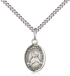 [9337SS/18S] Sterling Silver Immaculate Heart of Mary Pendant on a 18 inch Light Rhodium Light Curb chain