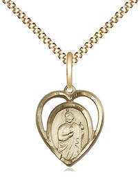 [4128GF/18G] 14kt Gold Filled Saint Jude Pendant on a 18 inch Gold Plate Light Curb chain