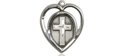 [4132SS] Sterling Silver Heart Cross Medal