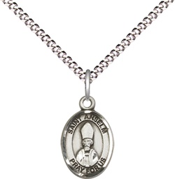 [9342SS/18S] Sterling Silver Saint Anselm of Canterbury Pendant on a 18 inch Light Rhodium Light Curb chain