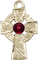 [4133GF-STN1] 14kt Gold Filled Celtic Cross Medal with a 3mm Garnet Swarovski stone