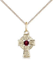 [4133GF-STN1/18GF] 14kt Gold Filled Celtic Cross Pendant with a 3mm Topaz Swarovski stone on a 18 inch Gold Filled Light Curb chain