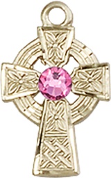 [4133GF-STN10] 14kt Gold Filled Celtic Cross Medal with a 3mm Rose Swarovski stone