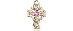 [4133GF-STN10] 14kt Gold Filled Celtic Cross Medal with a 3mm Rose Swarovski stone