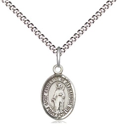 [9343SS/18S] Sterling Silver Saint Catherine of Alexandria Pendant on a 18 inch Light Rhodium Light Curb chain