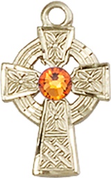 [4133GF-STN11] 14kt Gold Filled Celtic Cross Medal with a 3mm Topaz Swarovski stone