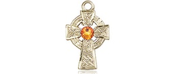 [4133GF-STN11] 14kt Gold Filled Celtic Cross Medal with a 3mm Topaz Swarovski stone