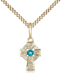 [4133GF-STN12/18G] 14kt Gold Filled Celtic Cross Pendant with a 3mm Zircon Swarovski stone on a 18 inch Gold Plate Light Curb chain