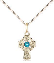 [4133GF-STN12/18GF] 14kt Gold Filled Celtic Cross Pendant with a 3mm Zircon Swarovski stone on a 18 inch Gold Filled Light Curb chain