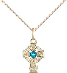[4133GF-STN12/18GF] 14kt Gold Filled Celtic Cross Pendant with a 3mm Zircon Swarovski stone on a 18 inch Gold Filled Light Curb chain