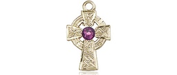 [4133GF-STN2] 14kt Gold Filled Celtic Cross Medal with a 3mm Amethyst Swarovski stone