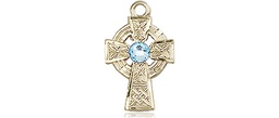 [4133GF-STN3] 14kt Gold Filled Celtic Cross Medal with a 3mm Aqua Swarovski stone