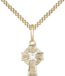[4133GF-STN4/18G] 14kt Gold Filled Celtic Cross Pendant with a 3mm Crystal Swarovski stone on a 18 inch Gold Plate Light Curb chain