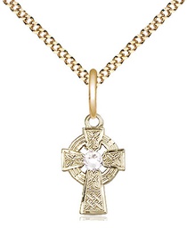 [4133GF-STN4/18G] 14kt Gold Filled Celtic Cross Pendant with a 3mm Crystal Swarovski stone on a 18 inch Gold Plate Light Curb chain