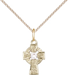 [4133GF-STN4/18GF] 14kt Gold Filled Celtic Cross Pendant with a 3mm Crystal Swarovski stone on a 18 inch Gold Filled Light Curb chain