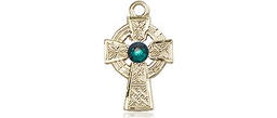 [4133GF-STN5] 14kt Gold Filled Celtic Cross Medal with a 3mm Emerald Swarovski stone