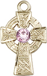 [4133GF-STN6] 14kt Gold Filled Celtic Cross Medal with a 3mm Light Amethyst Swarovski stone