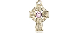 [4133GF-STN6] 14kt Gold Filled Celtic Cross Medal with a 3mm Light Amethyst Swarovski stone