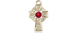 [4133GF-STN7] 14kt Gold Filled Celtic Cross Medal with a 3mm Ruby Swarovski stone