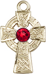 [4133GF-STN7] 14kt Gold Filled Celtic Cross Medal with a 3mm Ruby Swarovski stone