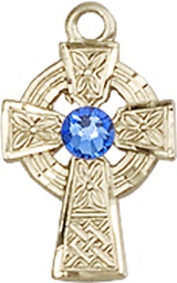 [4133GF-STN9] 14kt Gold Filled Celtic Cross Medal with a 3mm Sapphire Swarovski stone