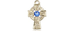 [4133GF-STN9] 14kt Gold Filled Celtic Cross Medal with a 3mm Sapphire Swarovski stone
