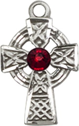 [4133SS-STN1] Sterling Silver Celtic Cross Medal with a 3mm Garnet Swarovski stone