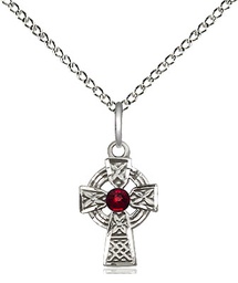 [4133SS-STN1/18SS] Sterling Silver Celtic Cross Pendant with a 3mm Topaz Swarovski stone on a 18 inch Sterling Silver Light Curb chain