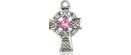 [4133SS-STN10] Sterling Silver Celtic Cross Medal with a 3mm Rose Swarovski stone