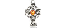 [4133SS-STN11] Sterling Silver Celtic Cross Medal with a 3mm Topaz Swarovski stone