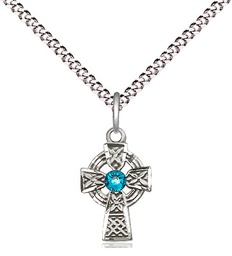 [4133SS-STN12/18S] Sterling Silver Celtic Cross Pendant with a 3mm Zircon Swarovski stone on a 18 inch Light Rhodium Light Curb chain