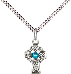 [4133SS-STN12/18S] Sterling Silver Celtic Cross Pendant with a 3mm Zircon Swarovski stone on a 18 inch Light Rhodium Light Curb chain