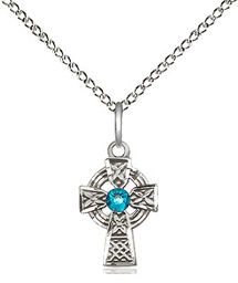 [4133SS-STN12/18SS] Sterling Silver Celtic Cross Pendant with a 3mm Zircon Swarovski stone on a 18 inch Sterling Silver Light Curb chain