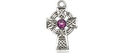 [4133SS-STN2] Sterling Silver Celtic Cross Medal with a 3mm Amethyst Swarovski stone