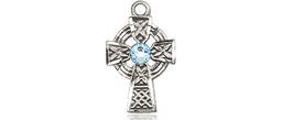 [4133SS-STN3] Sterling Silver Celtic Cross Medal with a 3mm Aqua Swarovski stone