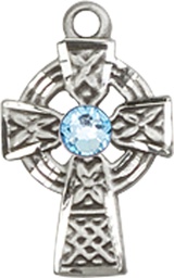 [4133SS-STN3] Sterling Silver Celtic Cross Medal with a 3mm Aqua Swarovski stone