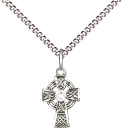 [4133SS-STN4/18S] Sterling Silver Celtic Cross Pendant with a 3mm Crystal Swarovski stone on a 18 inch Light Rhodium Light Curb chain