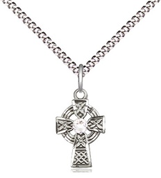 [4133SS-STN4/18S] Sterling Silver Celtic Cross Pendant with a 3mm Crystal Swarovski stone on a 18 inch Light Rhodium Light Curb chain