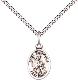 [9356SS/18S] Sterling Silver Saint Eustachius Pendant on a 18 inch Light Rhodium Light Curb chain