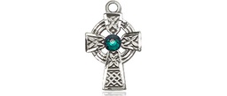 [4133SS-STN5] Sterling Silver Celtic Cross Medal with a 3mm Emerald Swarovski stone