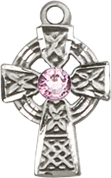 [4133SS-STN6] Sterling Silver Celtic Cross Medal with a 3mm Light Amethyst Swarovski stone