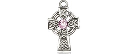 [4133SS-STN6] Sterling Silver Celtic Cross Medal with a 3mm Light Amethyst Swarovski stone