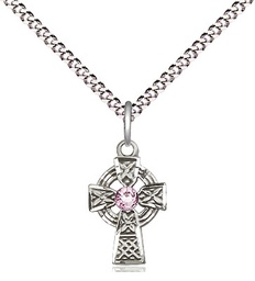 [4133SS-STN6/18S] Sterling Silver Celtic Cross Pendant with a 3mm Light Amethyst Swarovski stone on a 18 inch Light Rhodium Light Curb chain